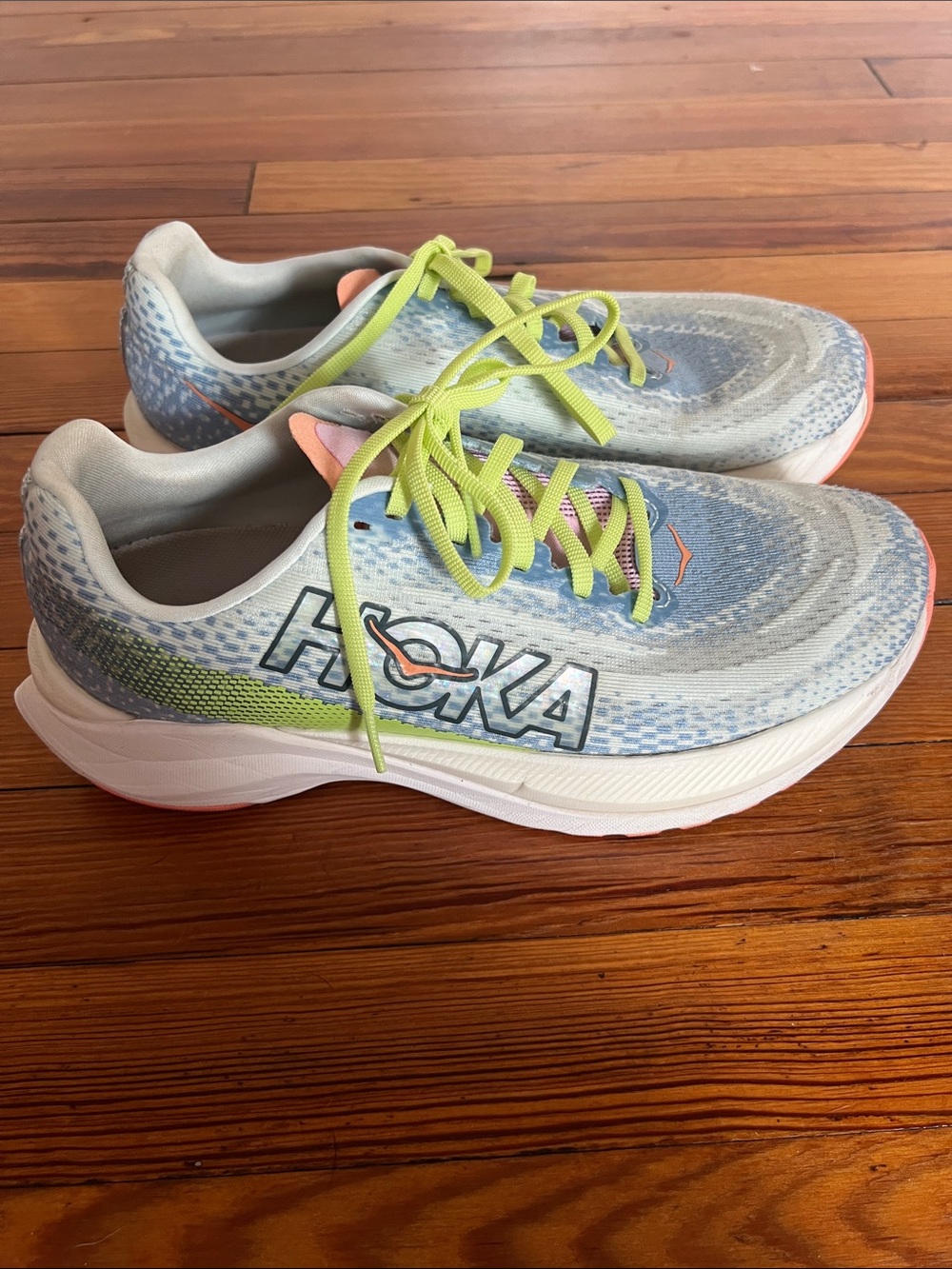 HOKA Mach X Women's Running Shoes Ocean Fog Lime Glow Plated Trainer Size 8.5 B